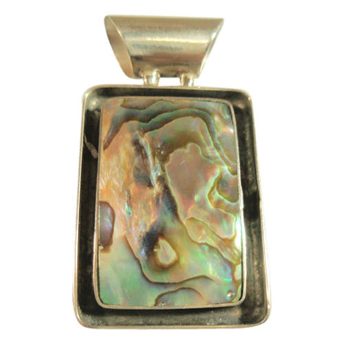 Abalone Mother-of-Pearl Shell Silver Pendant Necklace 925 Sterling Silver Unisex Jewelry Square Edge