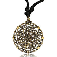 Load image into Gallery viewer, Kette Brass Baumwolle schwarz Anhänger Muster antik golden
