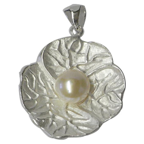 Silver pendant, leaf-shaped ladies' pendant made of 925 sterling silver with a pearl in the center
