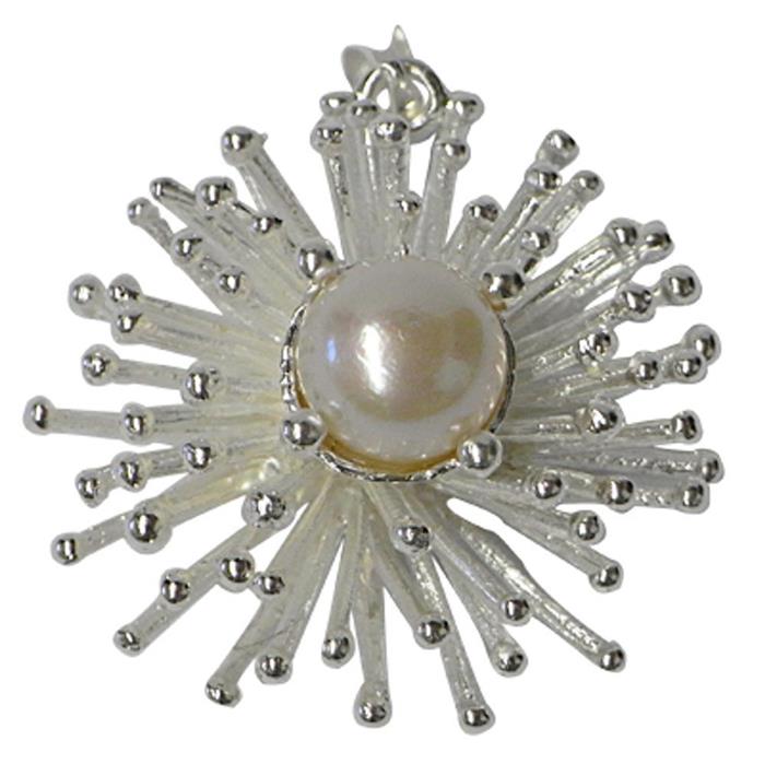 Silberanhänger, Blume Damenanhänger aus Sterling Silber 925 mit einer Perle in der Mitte