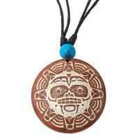 Load image into Gallery viewer, Holzkette rund verstellbar Baumwolle Om Buddha Maske golden silbern natur
