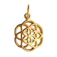 Load image into Gallery viewer, Messing Brass Anhänger Blume des Lebens antik gold silber Kette flower of life
