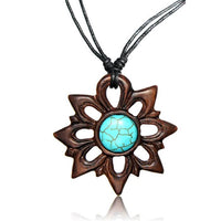 Load image into Gallery viewer, Surferkette Baumwolle Holz Surfbrett Blume Türkis handbemalt verstellbar Kette
