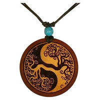 Load image into Gallery viewer, Holzkette Türkis verstellbar Baumwolle Anhänger rund rotbraun
