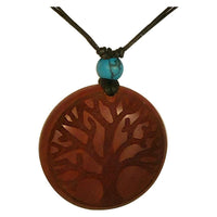 Load image into Gallery viewer, Holzkette Türkis verstellbar Baumwolle Anhänger rund rotbraun
