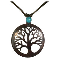 Load image into Gallery viewer, Holzkette Türkis verstellbar Baumwolle Anhänger filigran
