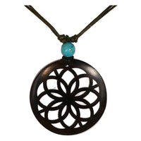 Load image into Gallery viewer, Holzkette Türkis verstellbar Baumwolle Anhänger filigran
