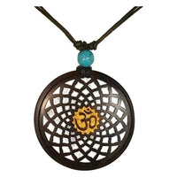 Load image into Gallery viewer, Holzkette Türkis verstellbar Baumwolle Anhänger filigran
