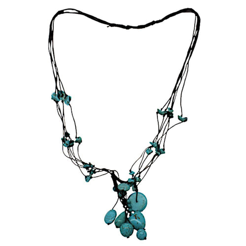 Necklace black turquoise heart stone beads multilayered 40cm