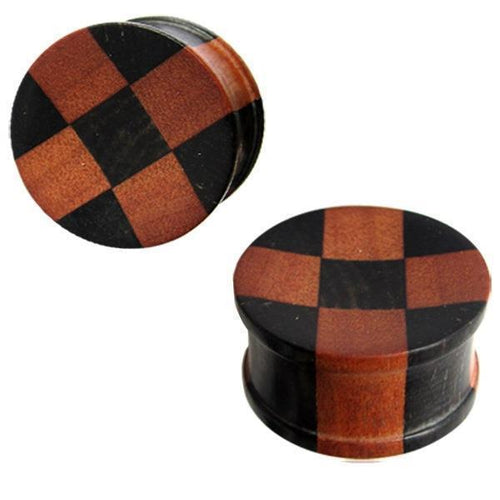 Tunnel Karomuster schwarz braun Eisenholz Teakholz konkav Tribal Holz Plug Holzplug handgeschnitzt