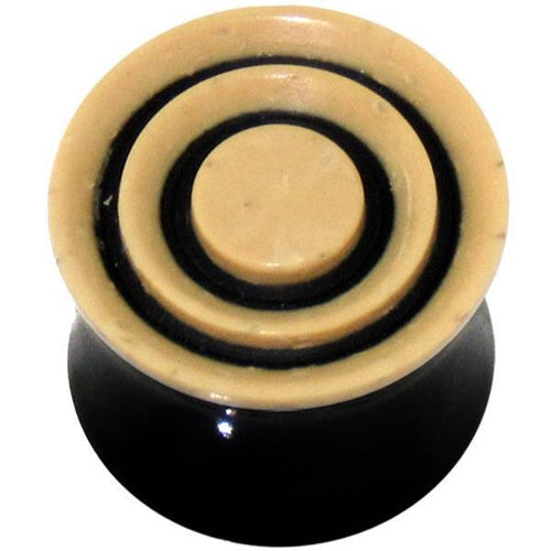 Horn Plug in schwarz beige Kreise Kokosholzinlay handgeschnitzt Tribal Buffalo Tunnel Ohrstecker