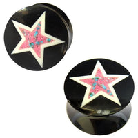 Load image into Gallery viewer, Horn Plug in schwarz bunter Stern, handgeschnitzt Tribal Buffalo Tunnel Ohrstecker
