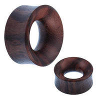 Load image into Gallery viewer, Two dark brown Flesh Tunnel Sonoholz Maserung double flared ear gauges with smooth, polished surfaces and flared edges for stretched piercings, displayed against a white background.
