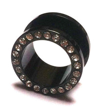 Load image into Gallery viewer, Metall Tunnel Chirurgenstahl Strass Kristall Inlay Unisex Schmuck Plug Glitzerstein schwarz Expander
