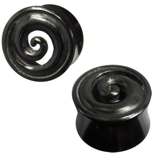Tribal Horn Plug Tunnel, Black Carved Spiral Horn Tunnel, Organic Expander, Tribal Piercing