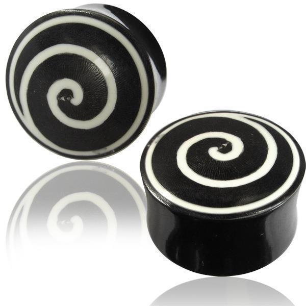 Horn Plug Spirale schwarz weiß Flesh Tunnel Bone Inlay Organic Expander Tribal Plugs Piercing