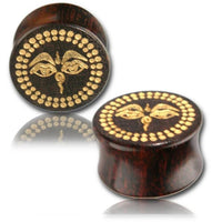 Cargar imagen en el visor de la galería, Holz Plug Wisdom Eyes Tamarind Wood gold bemalt Lasergravur
