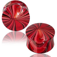 Cargar imagen en el visor de la galería, Holz Plug handbemalt Batik Style rot rosa schwarz Tribal Tunnel Organic Expander handgeschnitzt
