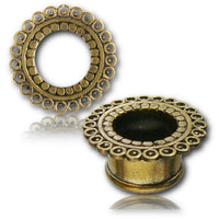 Load image into Gallery viewer, Brass Tunnel Circles of Life gold nickelfrei Plug Organic Messing Expander Ohrschmuck

