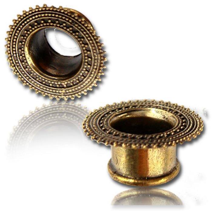 Brass Tunnel Punkte Afghan Style antique Finish gold nickelfrei Plug Organic Messing Expander