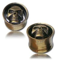 Load image into Gallery viewer, Brass Plug Tunnel Skull Schädel Totenkopf gold nickelfrei Organic Messing Piercing Expander
