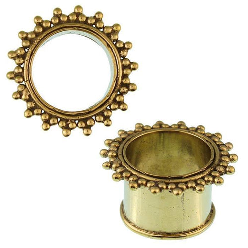 Brass Tunnel Kerbe Zacken antik gold nickelfrei Plug Organic Messing Expander Ohrschmuck