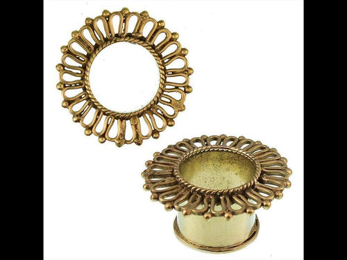 Brass Tunnel Seil Wellen Linie Blume antik gold nickelfrei Plug Organic Messing Expander Ohrschmuck