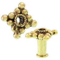 Load image into Gallery viewer, Antik gold, nickelfree brass tunnel &quot;Seil Raute Kugeln&quot; Plug with textured, beaded diamond design and twisted rope detail. Shown from front and side; crafted from organic Messing Expander Ohrschmuck.
