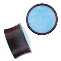 Cargar imagen en el visor de la galería, Holz Plug Sonoholz türkis schillernd Inlay Resin hellblau double flared
