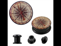 Load image into Gallery viewer, Schraub Plug Acryl Kompass antik beige Tunnel Expander Piercing Ohrschmuck
