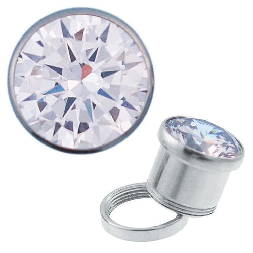 Glitzer Kristall Plug Tunnel silbern Edelstahl Expander Piercing Chirurgenstahl