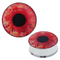 Cargar imagen en el visor de la galería, The Plug Tunnel Auge rot Pupille features a vivid red iris and black pupil on durable stainless steel and acrylic—ideal for those wanting a striking red eye expander piercing.
