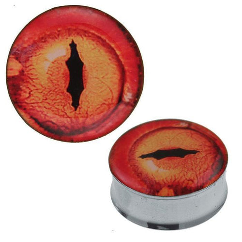 Plug Tunnel Auge Echse rot Edelstahl Acryl Expander Piercing Chirurgenstahl