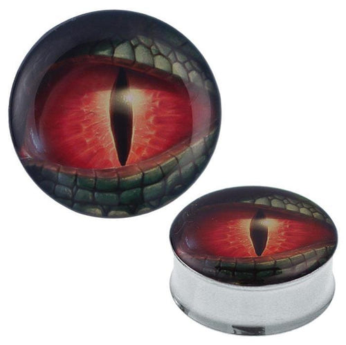 Plug Tunnel Auge Schlange grün rot Edelstahl Acryl Expander Piercing Chirurgenstahl