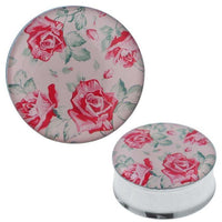 Cargar imagen en el visor de la galería, Plug Tunnel Rosen rosa grün Edelstahl Acryl Expander Piercing Chirurgenstahl
