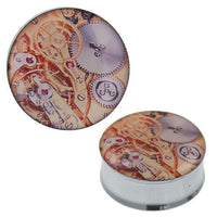 Load image into Gallery viewer, Plug Tunnel Uhrwerk gold silber Edelstahl Acryl Expander Piercing Chirurgenstahl
