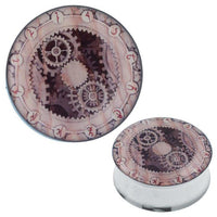 Cargar imagen en el visor de la galería, Plug Tunnel Zahnräder beige Zeichen Edelstahl Acryl Expander Piercing Chirurgenstahl

