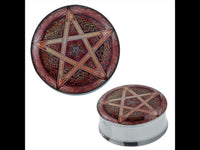 Load image into Gallery viewer, Plug Tunnel Pentagramm Muster beige Edelstahl Acryl Expander Piercing Chirurgenstahl
