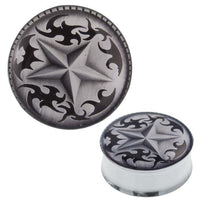 Load image into Gallery viewer, Plug Tunnel Stern Tribals grau Edelstahl Acryl Expander Piercing Chirurgenstahl
