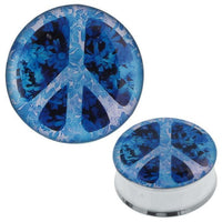 Cargar imagen en el visor de la galería, Plug Tunnel Peace Zeichen blau Edelstahl Acryl Expander Piercing Chirurgenstahl

