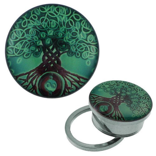 Tunnel Schraub Plug Baum des Lebens Edelstahl Acryl Yin Yang Expander Piercing Chirurgenstahl