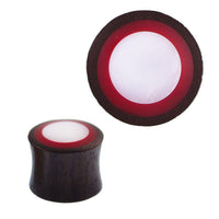 Load image into Gallery viewer, Sonoholz Plug Punkt Kreis Inlay Resin weiß schillernd rot Tunnel Tribal Expander
