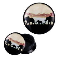 Load image into Gallery viewer, Schraub Plug Acryl Elefanten Familie beige schwarz Expander Piercing Ohrschmuck
