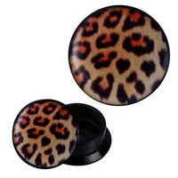 Load image into Gallery viewer, Schraub Plug Acryl Leo Muster beige braun Piercing Ohrschmuck
