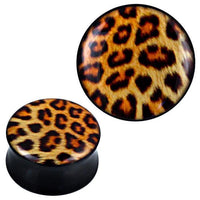 Load image into Gallery viewer, Plug Acryl Leo Muster gelb braun schwarz Expander Piercing Ohrschmuck
