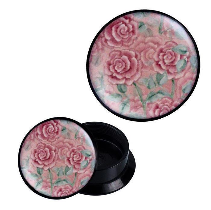 Schraub Plug Acryl Pastell Rosen rosa grün Piercing Ohrschmuck