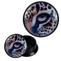 Load image into Gallery viewer, Schraub Plug Acryl Leoparden Auge Flecken umrandet Piercing Ohrschmuck
