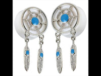 Load image into Gallery viewer, Plug Acryl Brass silbern Traumfänger türkis weiß Anhänger Piercing
