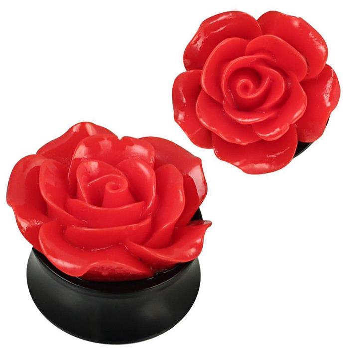 3D Plug Acryl Rose rot plastisch Piercing Ohrschmuck