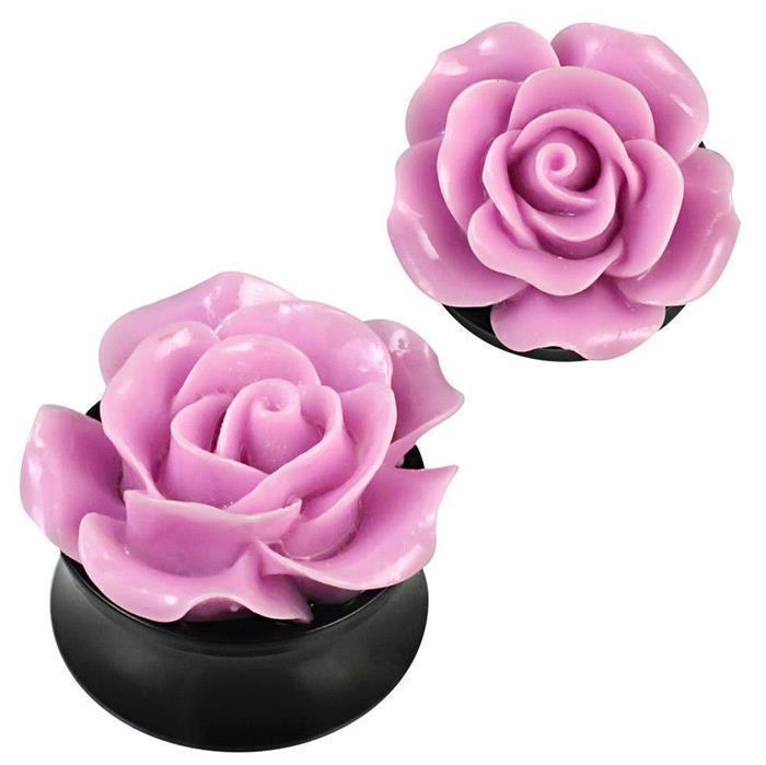 3D plug acrylic rose lilac plastic piercing earrings